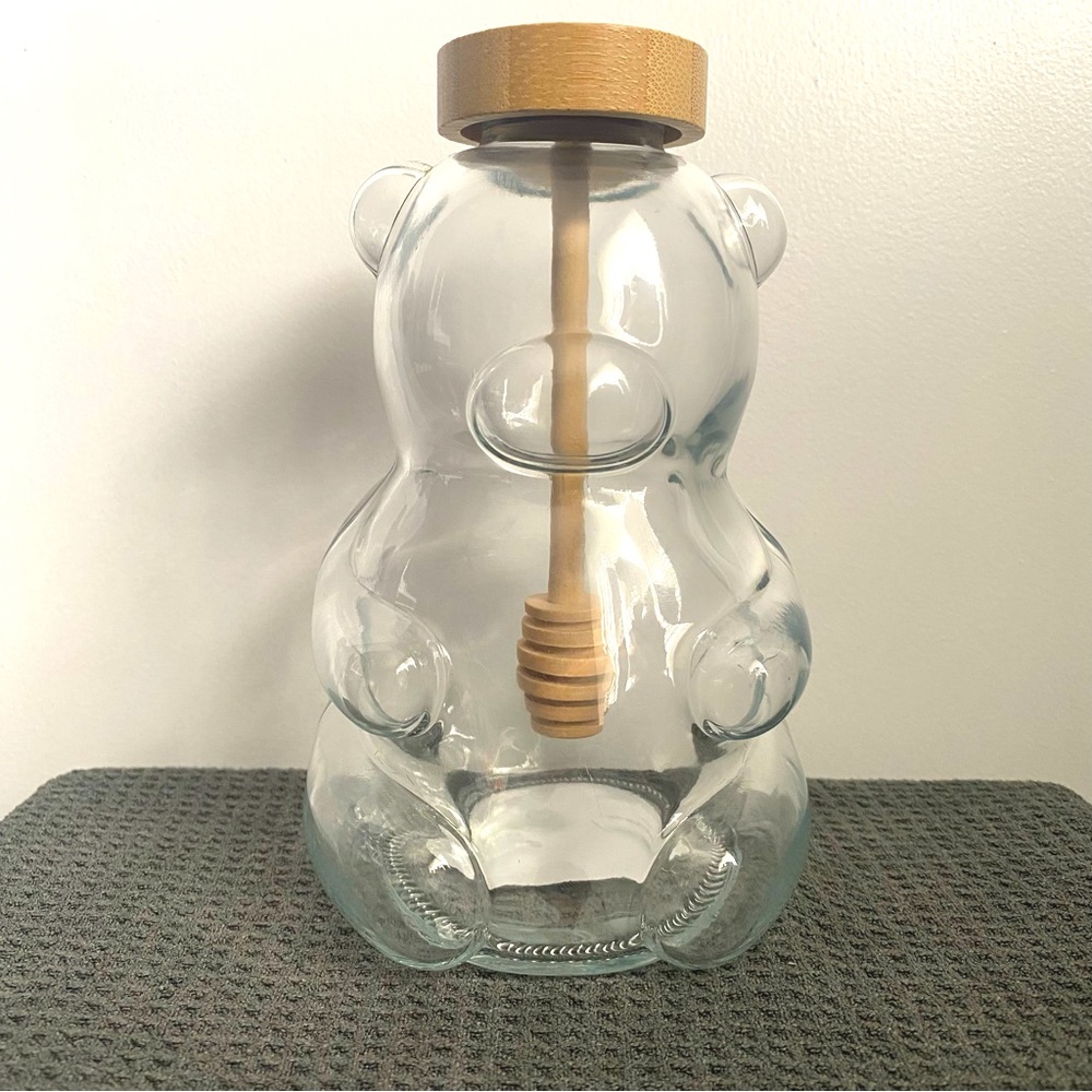 NWT Target Bullseye’s Playground Food Safe Glass Bear Honey Jar w/ Wood Dipper